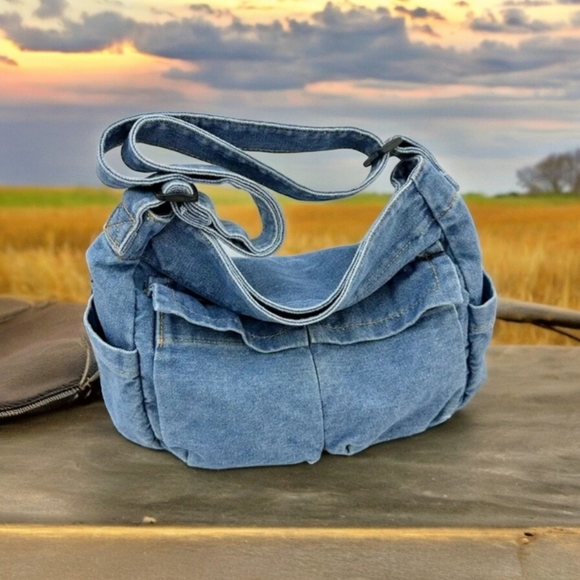 Restocked! NEW!  Trending denim tote bag.   Size medium - Picture 4 of 11